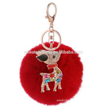 Hot sale Rabbit Fur Big Ball Plush Car keychain with Key Ring